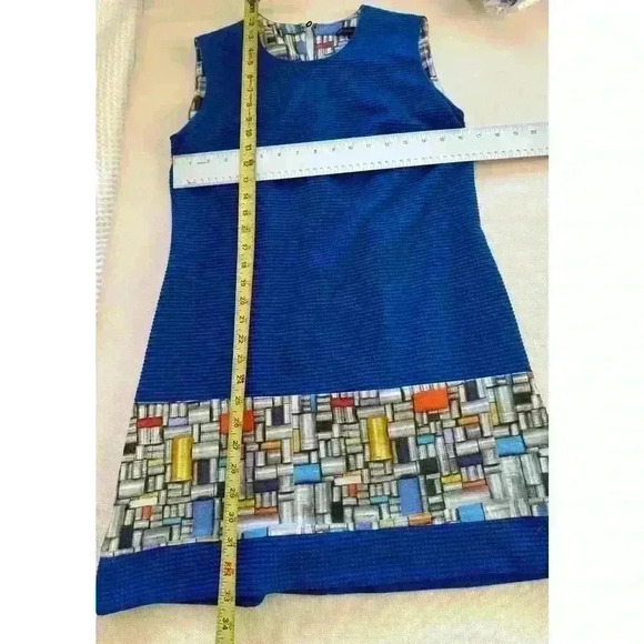 Adventures des Toiles colorblock art dress Blue Waffle texture Size 38 Sheath - Picture 8 of 10